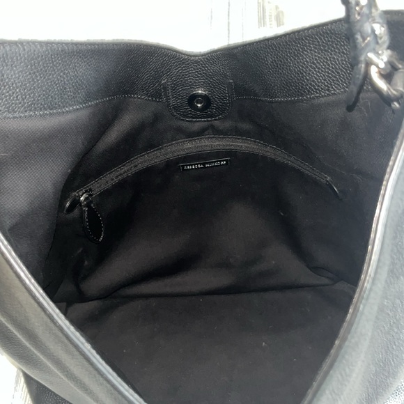 REBECCA MINKOFF Black Pebbled Leather CHAIN HOBO Bag Purse silver hardware - Picture 10 of 11